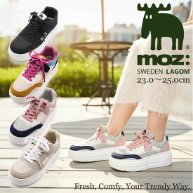 【福袋対象】モズ レディース スニーカー 厚底 脚長 疲れない 履きやすい メッシュ スエード調 レースアップ コンビ ひも MOZ LAGOM 歩きやすい 婦人 シューズ 靴 北欧 スェーデン カジュアル ベージュ ネイビー イエロー ブラック 春 夏 秋 冬