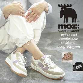 【福袋対象】モズ レディース スニーカー 厚底 脚長疲れない 履きやすい スエード調 スムース メッシュ レースアップ コンビ ひも 歩きやすい 婦人 MOZ LAGOM シューズ 靴 北欧 スェーデン カジュアル ブラウン パープル ブラック 春 夏 秋 冬