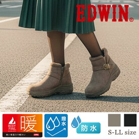 EDWIN BODYFIRE ボディファイヤー ショートブーツ 軽い スエード調 滑りにくい 疲れにくい 防水 撥水 弾力 ファー 起毛 暖かい 屈曲 ファスナー ベルト フラット エドウィン レディース 婦人 靴 シューズ 黒 ブラック オーク