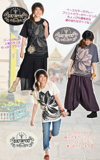 ロータスビッグプリント半袖Tシャツ|アジアンファッション|エスニックファッション|サルエルパンツ|アジアン雑貨|メール便送料無料|レディース|メンズ|大きいサイズ|ワンピース|ピアス|レギンス|バッグ|スカート|マーライ|