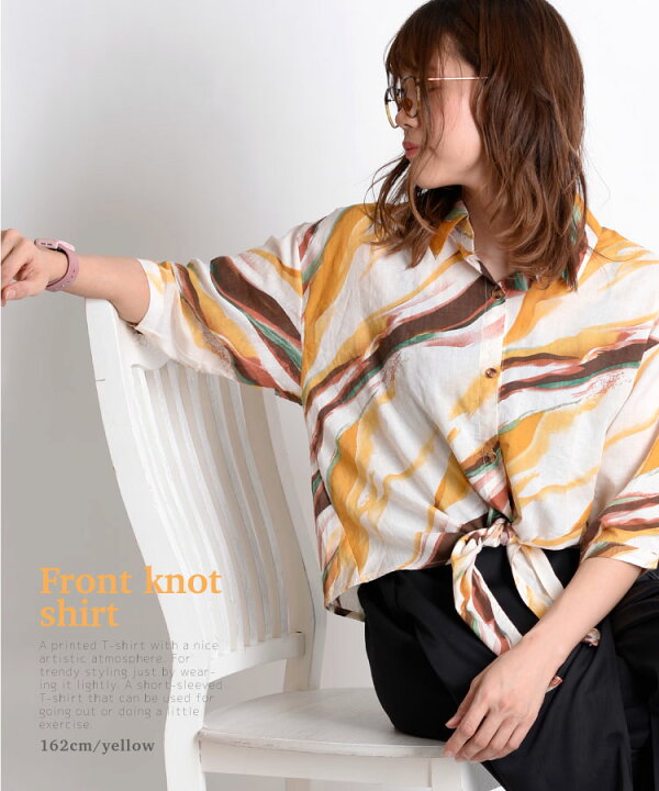 楽天市場】シャツ 七分袖 レディース 小粋なこなれ感。前結び総柄 