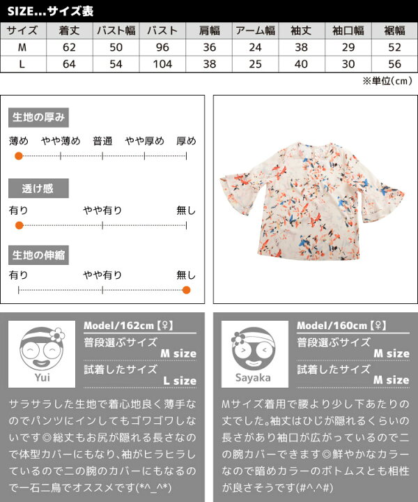 楽天市場 ブラウス レディース 長袖 おしゃれ 水彩画風イラスト 小鳥柄トップス 総柄 鳥柄 オフィス M L かわいい フレアスリーブ 春 夏 七分袖 N Marai アジアン カジュアル マーライ