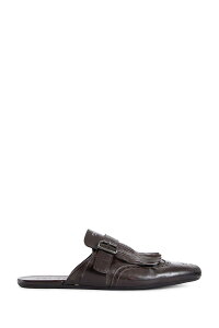 shuffle fringed monk strap leather mules