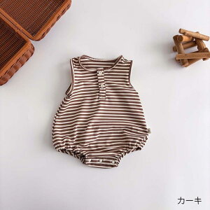 【送料無料】ボーダーロンパース ベビー タンクトップ カバーオール 半袖 新生児 ベビー服 ノースリーブ 赤ちゃん ベビー インナー 夏服 女の子 男の子 夏 肌着 子供 ベビー パジャマ ルーム