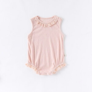 【送料無料】襟レースロンパース ベビー タンクトップ カバーオール 新生児 ベビー服 ノースリーブ 赤ちゃん ベビー インナー 夏服 女の子 男の子 夏 肌着 子供 ベビー パジャマ ルームウェ