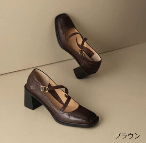 送料無料 ダブルストラップ パンプス ローファー レディース 大人 ハイヒール 疲れない パンプス 靴 太ヒール スクエアトゥ 柔らかい 靴 オシャレ 30代 40代 幅広 50代 通勤 痛くない ローヒー