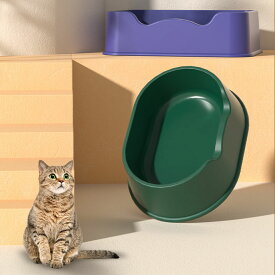 送料無料 猫 トイレ 猫トイレ キャットトイレ 全4色 丸形 散らかりにくいネコトイレ 本体 猫トイレ お掃除簡単 飛び散りにくい 50*36*15cm スコップ付き シンプル ペットトイレ おしゃれ 猫用品 楽天海外通販