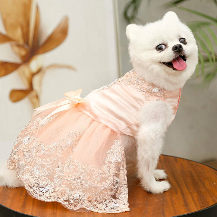 送料無料 ペットの服 全4サイズ フォーマルドレス ドッグウェア ねこ ペットウエア 刺繍 ウェディングドレス レースワンピース 猫 コス