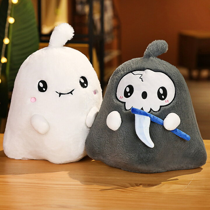 Movni ハロウィンゴーストクッション 可愛い白黒サイス持ち幽霊 