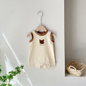 【送料無料】ベビーパジャマ ベビー服 ノースリーブ クマ柄 ロンパース タンクトップ 赤ちゃん ベビー インナー 夏服 女の子 男の子 夏 肌着 赤ちゃん パジャマ 無地 子供 ベビー パジャマ