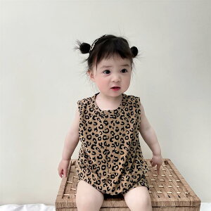 【送料無料】ヒョウ柄 カバーオール ロンパース 半袖 ボディースーツ ノースリーブ タンクトップ 赤ちゃん ベビー インナー 夏服 夏 肌着 赤ちゃん パジャマ 無地 子供 ベビー パジャマ 女の