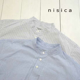 nisica (ニシカ) バンドカラー半袖シャツ ストライプ (NIS-1035)メンズ 半袖 シャツ バンドカラー 送料無料 日本製 正規取扱店