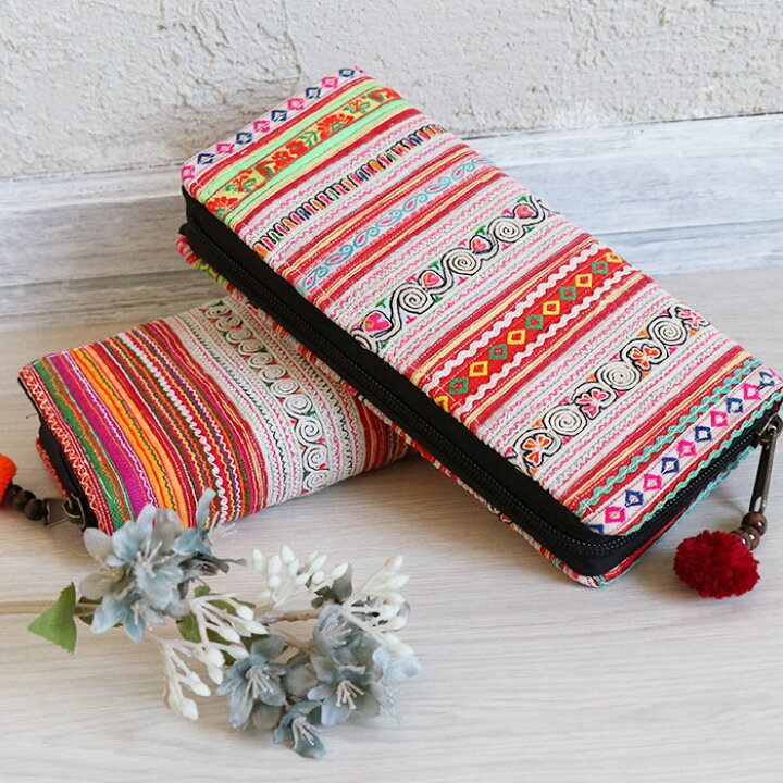 楽天市場】長財布 財布 サイフ レディース エスニック 白モン族 刺繍 