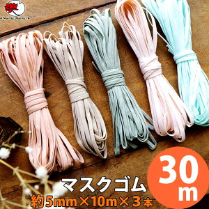 送料無料 マスク用ゴム紐 マスクゴム マスク用ゴム ホワイト 白 手作りマスク ハンドメイド 手芸材料 送料無料 柔らかい 伸縮性 手芸 5ミリ幅 10m×3 30m 5mm 耳が痛くなりにくい 痛くない【メー