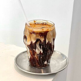 日本デザイン抽象的ガラスカップ,320ml,コーヒーまたはワイングラス,家庭用ミルクティージュース,カップバー