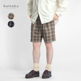 【楽天セール】Bettaku ベッタク コットンマドラスチェック 2タック ショートパンツ 日本製 メンズ