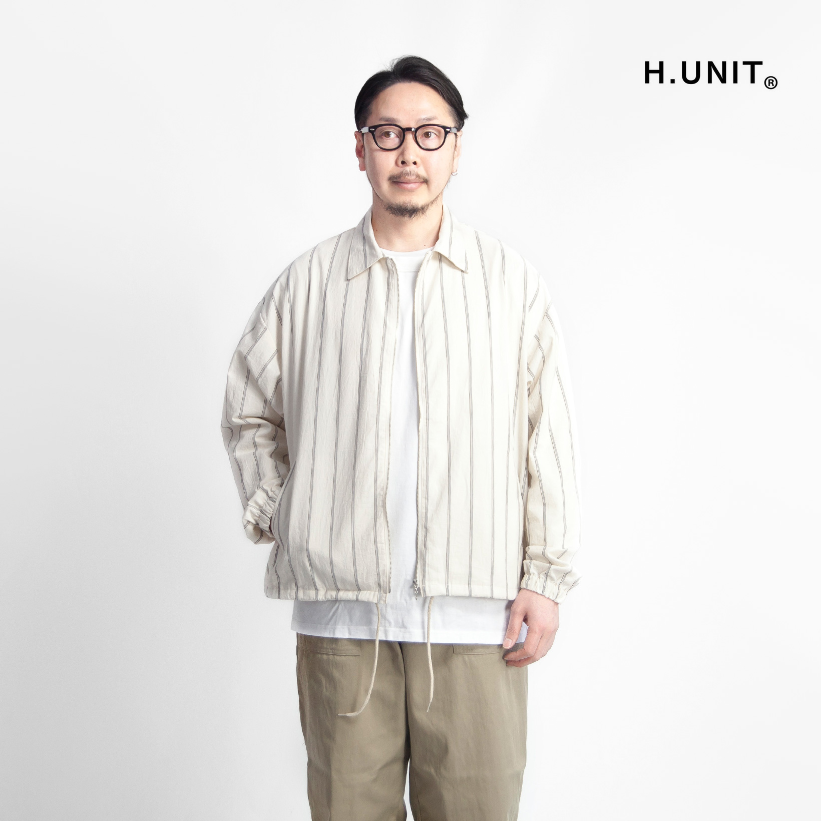 【セール】H.UNIT エイチユニット オーガニックコットンストライプ シャツジャケット コーチジャケット 日本製 メンズのサムネイル