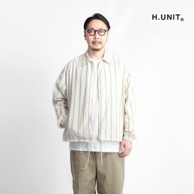【セール】H.UNIT エイチユニット オーガニックコットンストライプ シャツジャケット コーチジャケット 日本製 メンズ