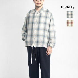 H.UNIT エイチユニット ジップシャツジャケット コットンテンセル オンブレチェック 日本製 メンズ