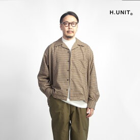 【セール価格】H.UNIT エイチユニット ガンクラブチェック オープンカラー長袖シャツ 日本製 メンズ