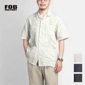 【セール】FOB FACTORY FOBファクトリー コットンリネンデニム 半袖キューバシャツ 日本製 メンズ