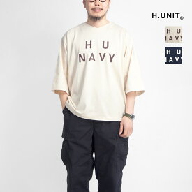 【楽天セール】H.UNIT エイチユニット 40／2天竺 Vネック 7分袖プリントTシャツ 日本製 メンズ