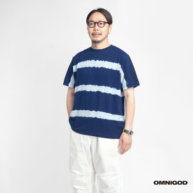 【セール】OMNIGOD オムニゴッド インディゴ絞り染めボーダー 米綿Tシャツ 日本製 メンズ