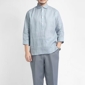 【セール価格】LAOTOUR 麻100％ フレンチリネン プルオーバーシャツ ワイドカラー 2025モデル メンズ