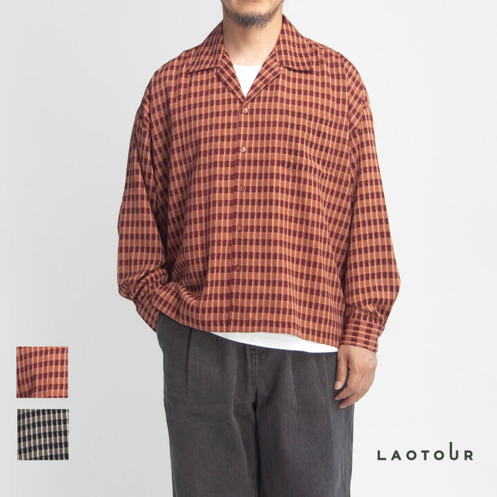 楽天市場】LAOTOUR グラフィカルチェック柄 ショート丈 オープンカラー 