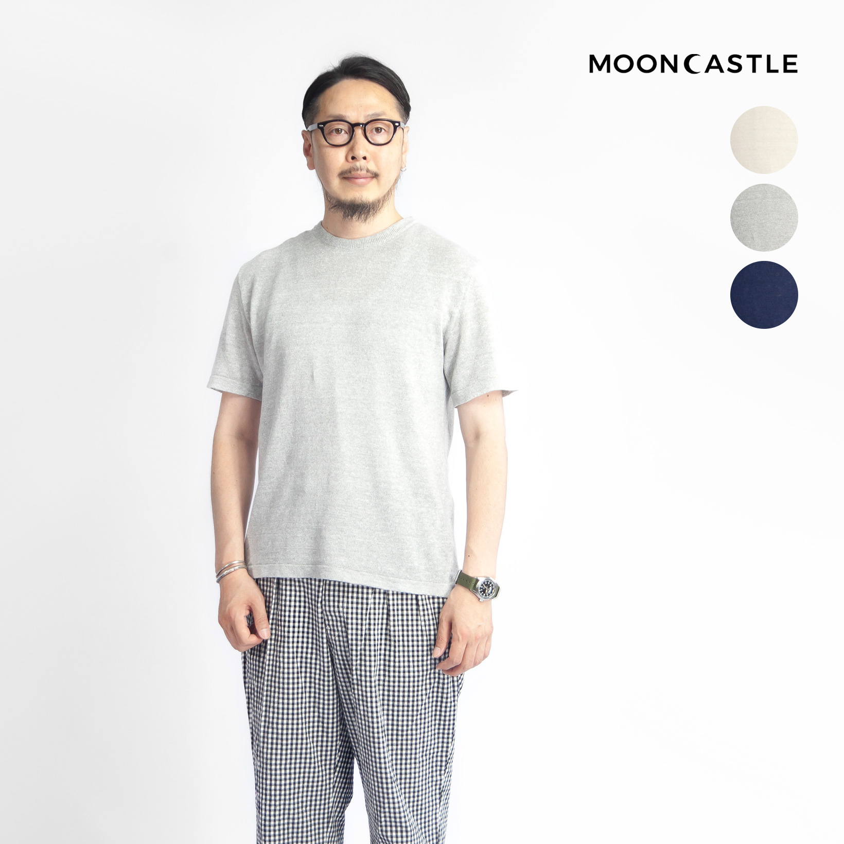 MOONCASTLE ムーンキャッスル 麻100％ リネン半袖ニットTシャツ 月城ニット 日本製 メンズ