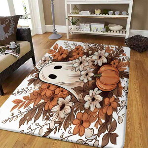 フロアマット ハロウィン ゴースト カボチャ デジタルプリント ポリエステル ウォッシャブル 洗濯機可 ラグ リビング 寝室 玄関 室内 イ