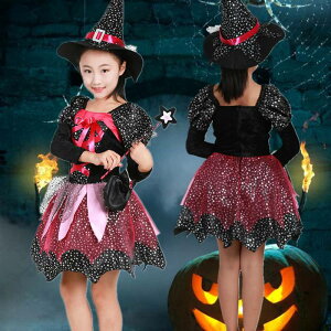 送料無料 女の子 ハロウィン 衣装 ワンピース 子供 キッズ 魔女 仮装 ハロウィン コスプレ 悪魔 コスチューム 帽子付き 魔法使い ドレス プレゼント パーティー 演出 舞台服 文化祭 学園祭 可