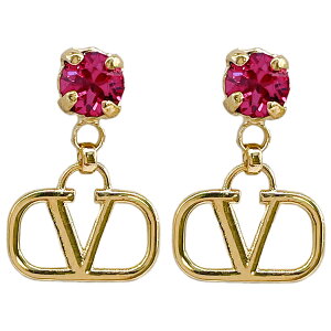 ヴァレンティノ VALENTINO ピアス 5W2J0H29 YCW 7CR Vロゴ シグネチャー メタル クリスタル ゴールド フーシャ VLOGO SIGNATURE STRASS PENDANT EARRINGS