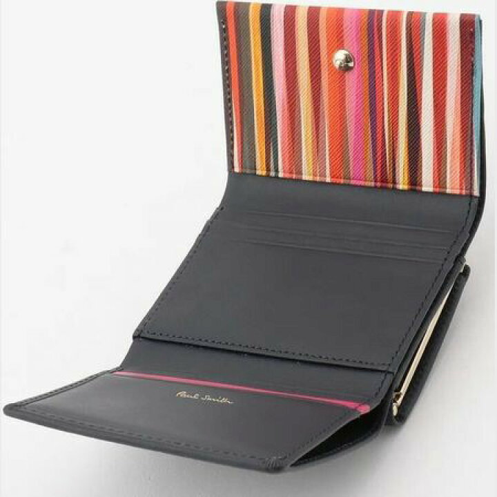楽天市場 あす楽 ポールスミス 財布 レディース 折財布 二つ折り ミニ財布 がま口 口金 クロスオーバーストライプトリム ネイビー Paul Smith Grand Lounge