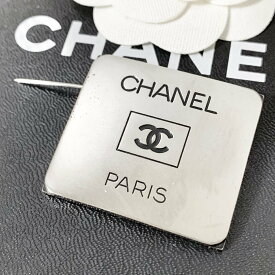CHANEL シャネル ブローチ ココマーク スクエア プレート シルバー PARIS ブラック 銀 ロゴ 【中古】