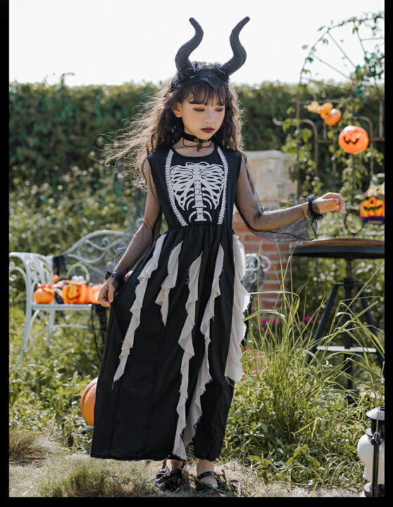 楽天市場 子供 女の子 ワンピース 子供ドレス ハロウィン コスプレ 2点セット 悪魔 骸骨 ホラー ハロウィーン 衣装 ハロウィン 衣装 子供ドレス ワンピース Halloween お姫様 ハロウィン 仮装 コスプレ Mariaju 楽天市場店