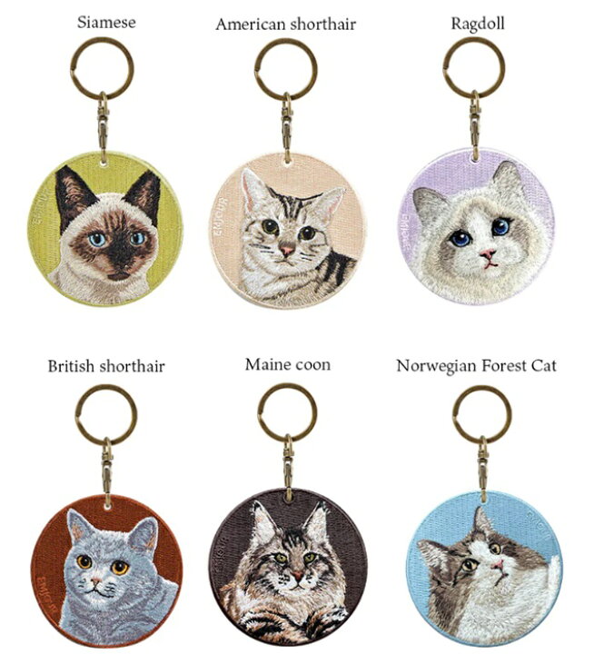 楽天市場】キャット両面刺繍キーホルダー シャム猫 シルク刺繍 超 