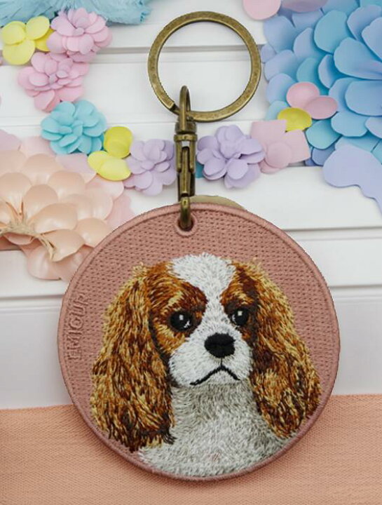 楽天市場】キャバリア キーホルダー シルク両面刺繍 犬キーホルダー 