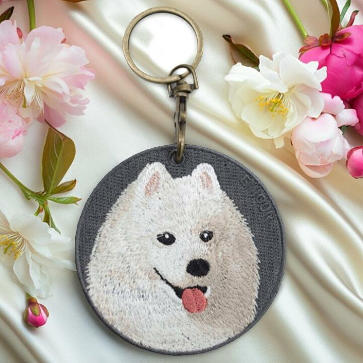 楽天市場】サモエドキーホルダー シルク両面刺繍 犬キーホルダー 