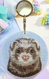 アニマル両面シルク刺繍キーホルダーフェレット・チンチラ 小動物 イタチ ペット ミーアキャット ねずみ そっくり プレゼント リアル EMJOUR