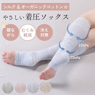 【日本製 シルク&コットン】 着圧ソックス 夜用 オープントゥ 蒸れない 天然素材 夏用 絹 綿 おやすみ靴…