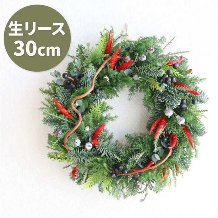 クリスマスリース 玄関 フレッシュ フレッシュリース クリスマス飾り 部屋 北欧 の インテリア リース 装飾 生花 ドア グリーン チリペッパー クリスマスパーティー 壁掛け 30cm ナチュラル 屋外 飾り付け 手作り 玄関飾り Mサイズ おしゃれ