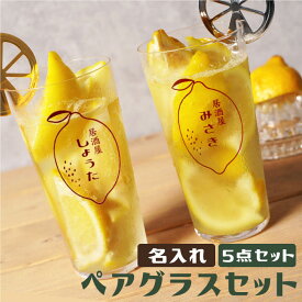 結婚祝い ペア レモンサワー グラス 名入れ 薄口 タンブラー 【 レモン絞り器 ＆ マドラー 付き ペアグラス セット 】 レトロ 雑貨 カップル お揃い 誕生日 プレゼント 女友達 20代 おしゃれ 友人 レモンしぼり かわいい おもしろ 結婚 祝い 記念日 記念品 クリスマス FLEGRE