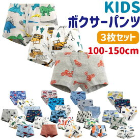 【4/25 20時～4時間限定 15%OFFクーポン】 パンツ キッズ 子供 福袋 3枚セット 下着 ボクサーパンツ 3枚組 男の子 男児 ボーイズ BOYS ボクサー ブリーフ インナー 綿100% コットン 前あき 恐竜 車