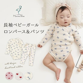 ベビー ロンパース 長袖 前開き 女の子 肌着 秋 冬 長袖ロンパース 上下セット ズボン 綿 ベビー服 子供服 新生児 赤ちゃん 全開き お部屋着 冬服 防寒着 可愛い シンプル コットン かわいい 総柄 リボン ハート