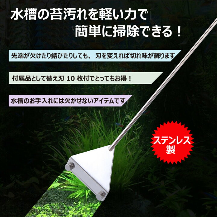 楽天市場 6 22 15 Offクーポン コケ取り スクレーパー プロレイザー 水槽 水槽用 掃除 掃除用品 クリーナー 苔 コケ 45cm セミロングタイプ 替え刃10枚付 Marineblue