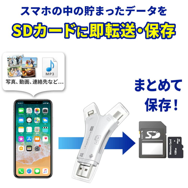 楽天市場】4in1 カードリーダー 32GB SDカード & 32GB microSD内蔵 OTG 