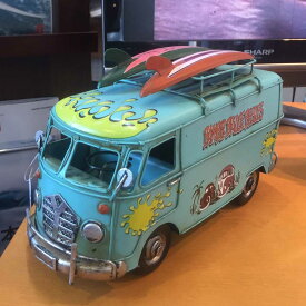 【マラソン ポイント 最大 25倍 クーポンあり】 サーフカー アンティーク レトロ ブリキ おもちゃ ヴィンテージカー サーフバスブルー 6873 置物 サーフィン インテリア ミニカー アメ車 コレクション ブリキ看板 ガレージ おしゃれ プレゼント 模様替え ルート66