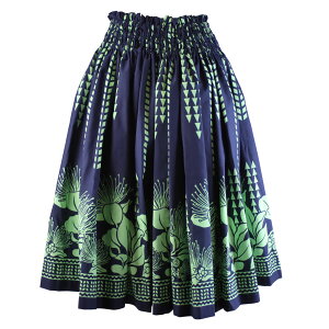 【30日 全商品 ポイント 2倍】 パウスカートシングル大人用 ネイビー タパ×レフア柄 3本ゴム 73cm 4ヤード使用 フラダンス パウスカート ハワイ ハンドメイド