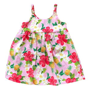 【30日 全商品 ポイント 2倍】 子供服ハワイアン キッズワンピース HS ハワイアンフラワー プルメリアパイナップル ハイビスカス 1歳 2歳 3歳 4歳 5歳 6歳 7歳 8歳 女の子用ワンピース 子供の日